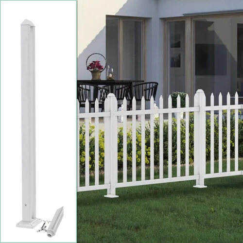 Vista 7 de SunnyRoyal Kit de poste de valla de piquete de 32.6 pulgadas de alto para valla de estacas rectas blancas de vinilo de PVC accesorios para valla