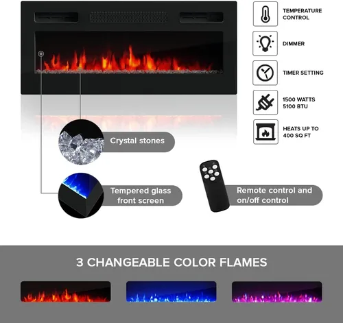Vista 5 de Meble Furniture Luxe BL-EF - Soporte flotante para TV con chimenea, acabado mate moderno, se adapta a televisores de hasta 80 pulgadas, 59.1