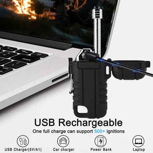 Vista 5 de SUPRUS Encendedor impermeable a prueba de viento Encendedor de arco Encendedor de plasma Encendedores recargables USB-C con cuello expandible y Negro
