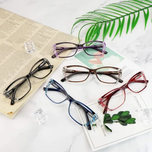 Vista 7 de VisionGlobal 5 Pairs Reading Glasses with Spring Hinge, Blue Light Blocking Glasses for Women/Men