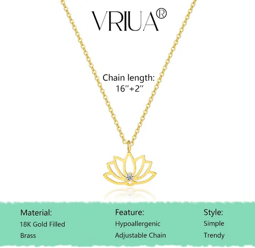 Vista 4 de VRIUA Sun Necklace for WomenDainty Gold Necklace18k Gold Filled Lotus Flower Pendant Necklace Simple Jewelry Everyday for Girls