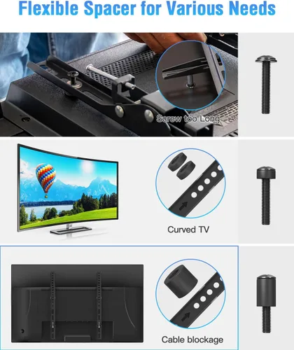 Vista 5 de Kit de herramientas universal ELIVED para montaje de TV con caja, incluye tornillos M4, M5, M6, M8, arandelas, espaciadores, tornillos de repuesto