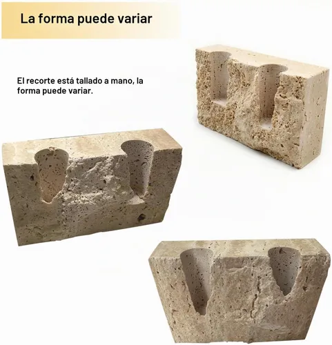 Vista 4 de Portavelas cónico de mármol, portavelas de piedra travertino, beige