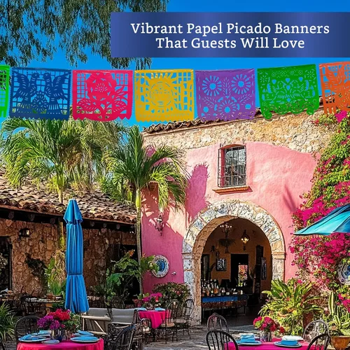 Vista 9 de Pancartas de fiesta mexicana (paquete de 5 con 10 banderas de plástico por bandera), papel picado mexicano para fiesta, papel picado de plástico