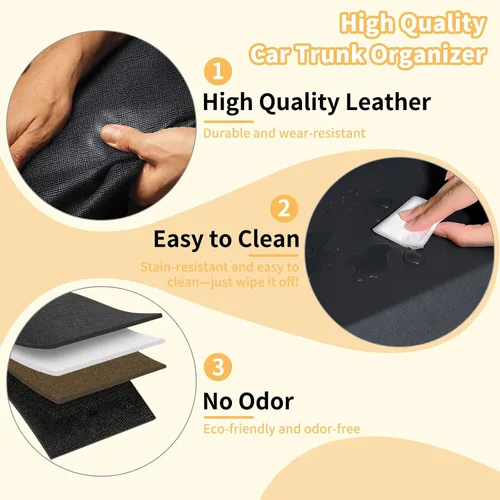 Vista 5 de Organizador de maletero para SUV, organizador plegable de cuero para maletero de automóvil con tapa, almacenamiento de automóvil para sedanes, Negro