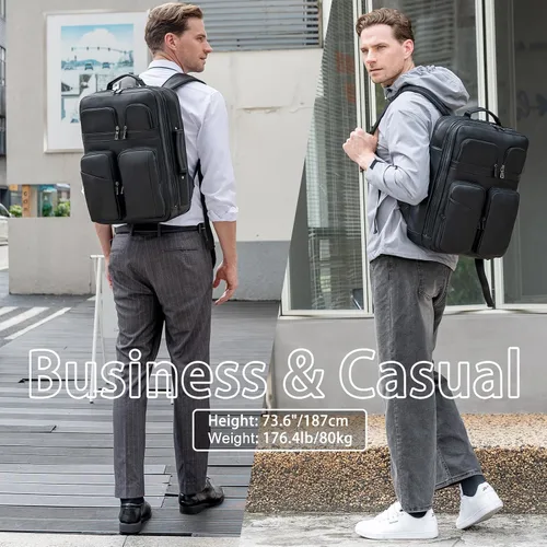 Vista 6 de TIDING Mochila para portátil de cuero de grano completo de 17.3 pulgadas para hombres, multibolsillos, casual, mochila de viaje de negocios, Negro