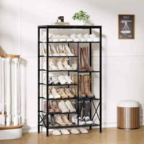 Vista 6 de Estante de zapatos de 8 niveles, organizador de almacenamiento de zapatos con almacenamiento para botas, estante de zapatos de gran capacidad que