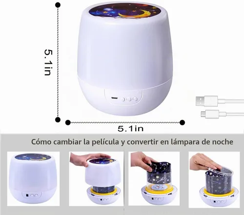 Vista 4 de Proyector de luz nocturna para niños, proyector de luz de estrellas con cable USB, rotación de 360 grados, lámpara de proyector de estrellas