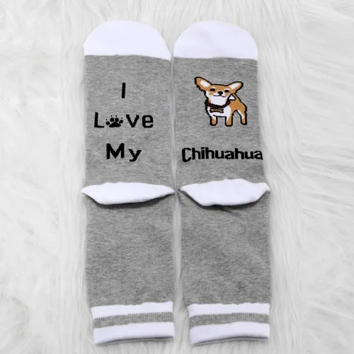 Vista 2 de MBMSO Regalos divertidos de Chihuahua, 2 pares de calcetines con texto en inglés "I Love My Chihuahua", regalo para amantes de Chihuahua