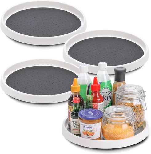 Vista 9 de Lazy Susan - Juego de 4 tocadiscos, organizador antideslizante de 10 pulgadas para gabinete, organización de despensa, almacenamiento de cocina