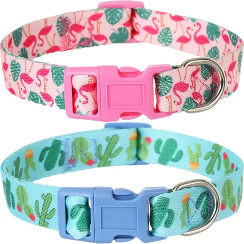 Vista 5 de Collar de otoño para perros pequeños, paquete de 2 collares de perro de Acción de Gracias con patrón de arce y flores, ajustable y suave de llevar