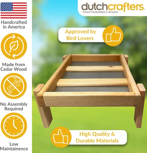 Vista 3 de DutchCrafters Bandeja grande de madera de cedro con plataforma abierta para pájaros, alimentador de semillas de pájaros de madera para pájaros