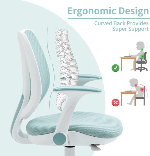 Vista 3 de HOMEFUN Silla de escritorio para niños, sillas de computadora con reposabrazos y reposapiés para niños y niñas, bonita malla ergonómica con altura