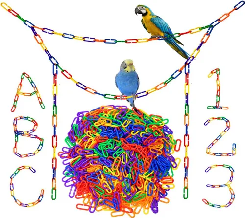 Vista 9 de 200 piezas de eslabones de plástico negro y juguetes - Clip en C entrelazado para jaula de pájaros accesorios para periquitos, planeadores