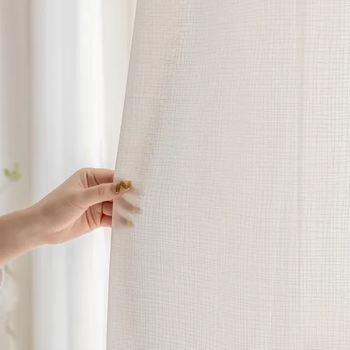 Vista 10 de Cortinas semitraslúcidas beige para sala de estar de 54 pulgadas de largo, paneles de ventana plisados con textura de lino para dormitorio, cortinas