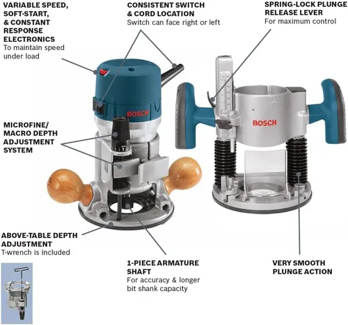 Vista 3 de BOSCH Kit combinado de herramientas de enrutador de madera 1617EVSPK con mesa de enrutador RA1171