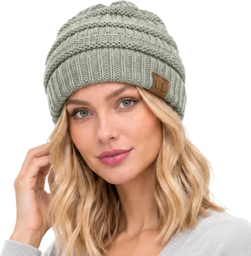 Vista 44 de C.C Exclusives Gorro de Punto de Cable - Gorros Gruesos, Suaves y Cálidos de Punto Grueso Chenille Teniente Mel Gris