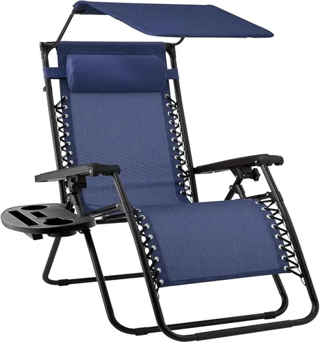 Vista 13 de Sillón plegable de gravedad cero para patio, con toldo ajustable y reposacabezas Amatista púrpura