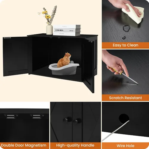 Vista 6 de Caja de arena para gatos Dwanton, mueble oculto para caja de arena para gatos, entrada reversible puede estar en el lado izquierdo o derecho, baño