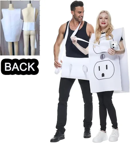 Vista 6 de ReneeCho Disfraz de pareja de enchufe y enchufe, trajes de Halloween para hombres y mujeres, 1 par