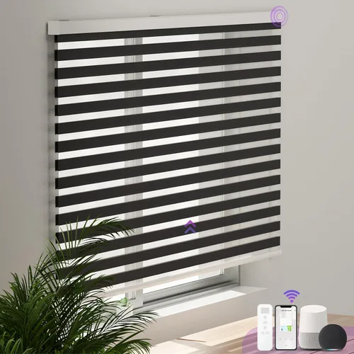 Vista 22 de Persianas motorizadas de cebra para ventana: Astomi - Persiana enrollable sin cordón con control remoto, persianas inteligentes funciona con Google