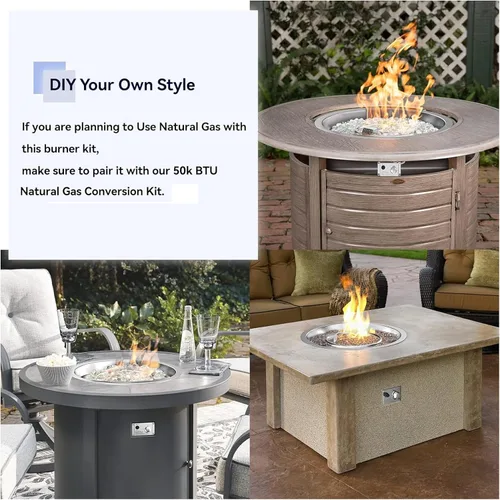 Vista 7 de Kit de quemador empotrable de hoguera Skyflame de acero inoxidable redondo de 19" con detección de llama, encendido electrónico por chispa, conjunto