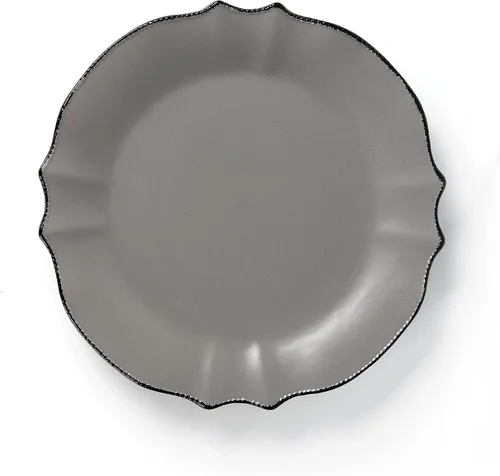 Vista 4 de Lorren Home Trends Vajilla gris pizarra con borde festoneado, 16 piezas, tamaño pequeño