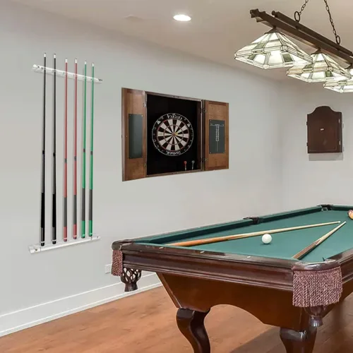 Vista 7 de GSE 2-Piece Wooden Wall Mounted Billiard Pool Cue Rack Holds 6/8/12 Cues Several Colors Available, Pool Stick Holder Only, Space-Saving, Billiard