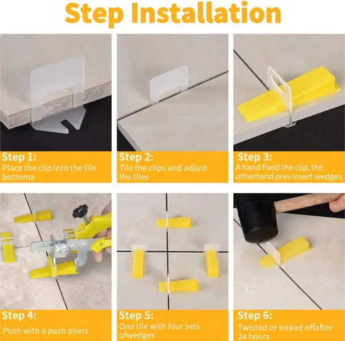 Vista 6 de DGSL Sistema de nivelación de azulejos con alicates para azulejos, 300 clips espaciadores de azulejos y 100 cuñas reutilizables, juego