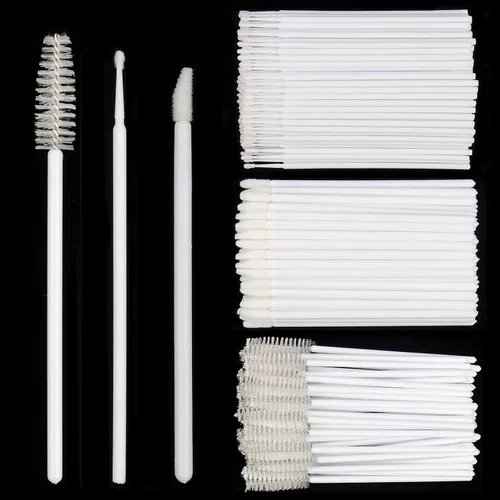 Vista 31 de Kit de suministros para extensión de pestañas de 300 piezas, cepillos desechables para pestañas, micro hisopos, varitas para máscara, cepillos