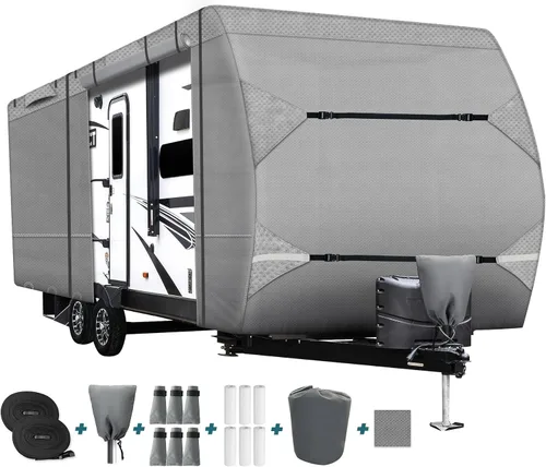 Vista 7 de Cubierta de 8 capas no tejida con fundas de algodón para remolques de viaje de 18 pies a 20 pies, impermeable, resistente al viento, cubierta