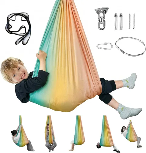 Vista 10 de Columpio sensorial para niños y adultos, columpio de terapia de doble capa para interiores y exteriores, columpio para acurrucarse con accesorios