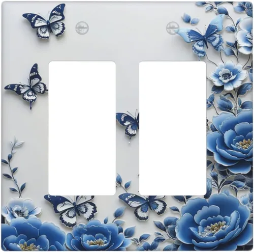 Vista 188 de Decorative Outlet Covers Blue Background White Cat Daisy Floral 2-Gang 1-Gang Wall Plate Single Toggle/Rocker Farmhouse Style Light Switch Covers