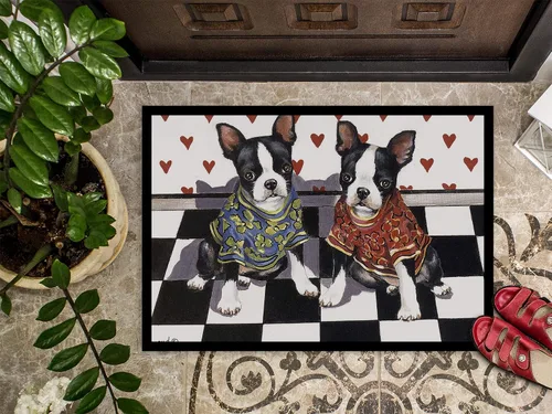 Vista 3 de Caroline's Treasures PPP3249MAT Boston Terrier Puppy Love Felpudo de 18 x 27 pulgadas, tapete para puerta delantera, interior y exterior