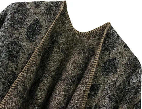 Vista 3 de Chal estilo poncho con frente abierto con patrón vintage, capa para mujer
