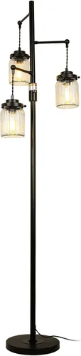 Vista 9 de Lámpara rústica industrial de granja con 3 pantallas de vidrio, lámparas de pie altas con interruptor regulable, base resistente, lámparas de pie