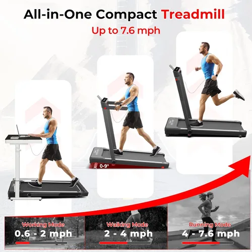 Vista 3 de SubSun Foldable Treadmill for Home, Portable Walking Pad with Handle, Manuall/Auto/No Incline, 2.5HP Treadmill with 265 Lbs, Black/White