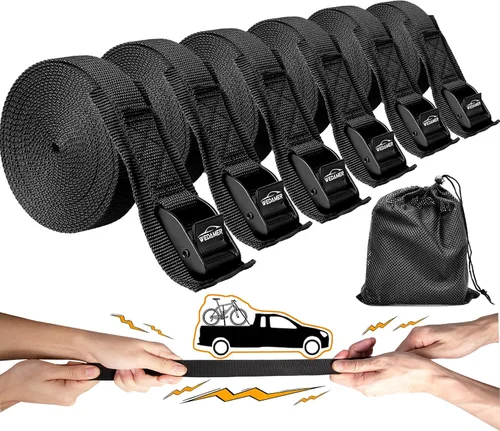 Vista 13 de WEDAMER Paquete de 2 correas de amarre para kayak de 8 pies con hebilla de leva de alta resistencia, correa ajustable para kayak, camiones 2Pack - 8