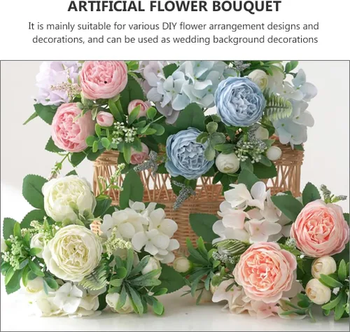 Vista 3 de Cabilock 1 ramo de flores artificiales para boda, peonía nupcial, ramo decorativo de flores falsas para fiestas en casa y celebraciones románticas
