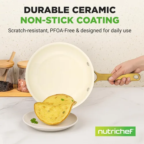 Vista 3 de NutriChef Sartén grande con revestimiento de cerámica de 12 pulgadas, sartén antiadherente con mango de titanio, sartén para tortilla duradera