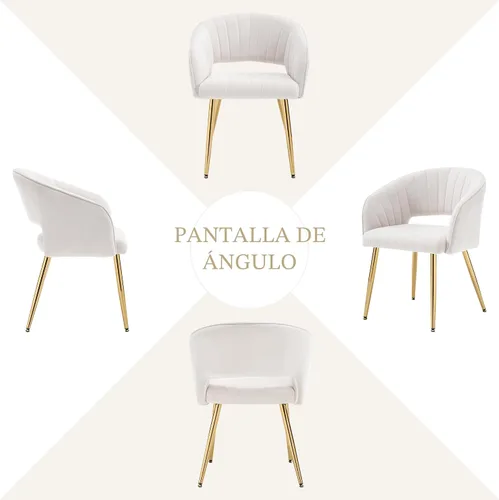 Vista 9 de ABET Juego de 2 sillas de comedor de terciopelo, rayas modernas con patas doradas, color beige