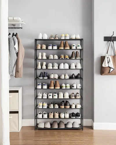 Vista 3 de SONGMICS Zapatero de 10 niveles, organizador de almacenamiento de zapatos, ahorro de espacio, 11 x 32.7 x 62.6 pulgadas, para entrada, estructura