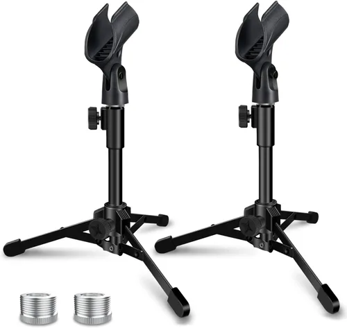 Vista 8 de Soporte de Micrófono de Escritorio Portátil Trípode Plegable con Soporte de Clip de Micrófono y Tornillo Macho de 5/8 Pulgadas a Hembra de 3/8