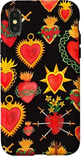 Vista 5 de iPhone 14 Pro Max Hearts Mexican Days of the Dead Latina Milagros Folk Art Fun Case