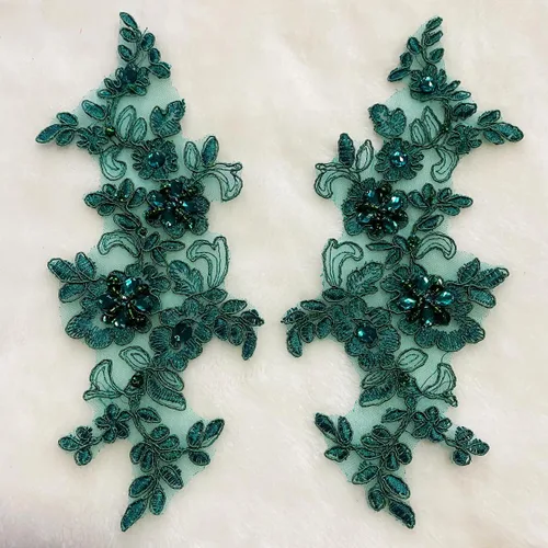 Vista 25 de Parches de tela de encaje fino bordados con diamantes de imitación bordados, decoración de vestido para coser en lentejuelas cuentas, accesorio