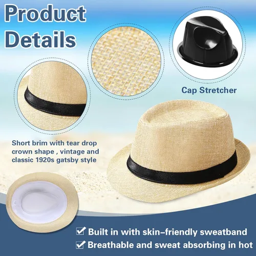 Vista 4 de Paquete de 24 sombreros Fedora de los años 20 a granel para hombres, sombreros de ala corta para el sol Panamá para mujeres, disfraz de fiesta