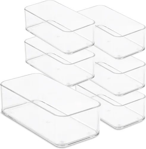 Vista 9 de primebox Organizadores de cajones de acrílico transparente de plástico. Baño, cocina, dormitorio, utensilios, cubos organizadores de oficina