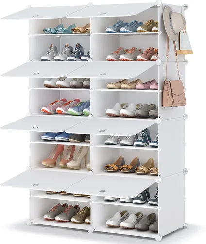 Vista 10 de HOMIDEC - Zapatero de 4 niveles para almacenamiento de 16 pares de zapatos, estantes de plástico para zapatos, organizador para armario, pasillo