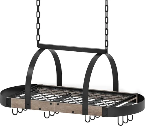 Vista 13 de CHOEZON Estante para ollas colgante, colgador de ollas para la cocina, soporte para ollas montado en el techo, organizador de utensilios de cocina