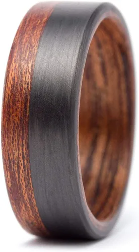 Vista 5 de Set of two carbon fiber and bentwood cedro wedding bands. Wooden matte rings. Water resistant and hypoallergenic. (00404_7N_00405_7N)